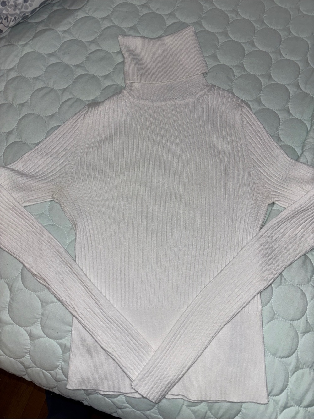 Zara- White Ribbed Turtleneck Sweater